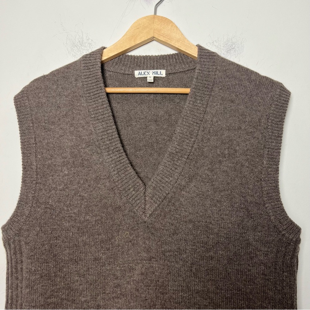 Alex Mill Kiah Wool Cashmere Brown V-Neck Tunic Sweater Vest Pockets NWOT - Picture 3 of 12